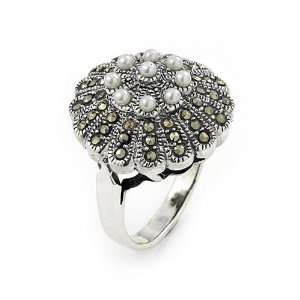  Round Marcasite And Pearl Flower Ring, Size 6 Jewelry