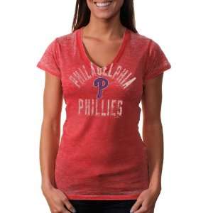   Phillies Womens Fire Drill V Neck T Shirt   Red