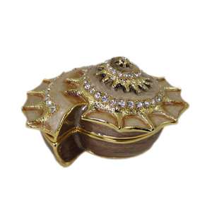 Trinket Box Seashell Shell w/Swarovski Crystals Gold  