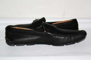 PRADA $475 RARE SOLID BLACK LEATHER LOAFERS SHOES 9.5 US MINT 