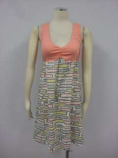  Peach Yellow Box Floral Ruched Racer Flattering Sun Dress L  