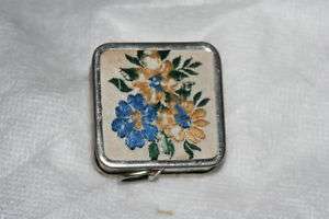 SQUARE VINTAGE EMBROIDERED FLORAL SILVER TAPE MEASURE  