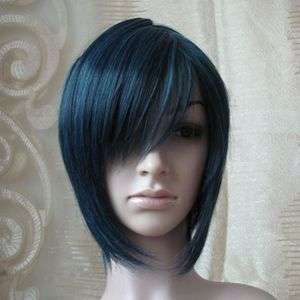 Fashion Lady Short Blue black Straight Hair Cosplay Party Wig 35cm 