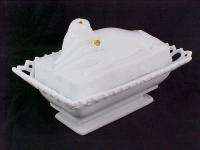 1889 ATTERBURY HAND & DOVE Covered DISH Opaque White Glass  
