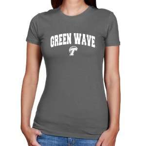 Tulane Green Wave Ladies Charcoal Logo Arch T shirt 