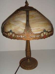   SLAG GLASS TABLE LAMP EM&CO 1164 ART NOUVEAU CARAMEL SHADE  