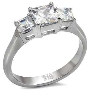   Carat CZ Princess Cut Past Present and Future Stainless Steel Ring