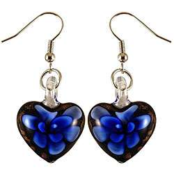    style Glass Black and Blue Flower Heart Earrings  