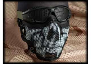 Protection Steel Face Mask with Mesh Goggles Black Skull Airsoft 