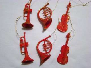 SET/12 RED MUSICAL INSTRUMENT CHRISTMAS ORNAMENTS  