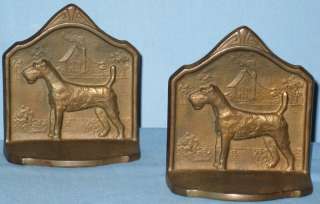 VINTAGE WIREHAIRED FOX TERRIER IRON BOOKENDS 1929 CONN.  