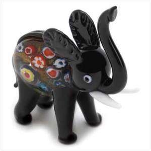 Miniature Art Glass Elephant w/ Colorful Pattern  