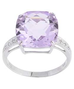 14k White Gold Quilt Cut Pink Amethyst Diamond Ring  