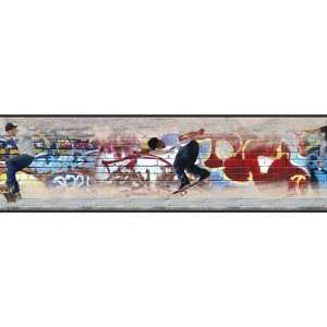  Skateboarding Grafitti Beige Wall Border