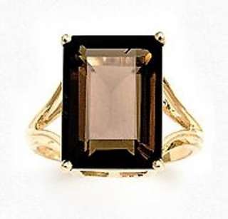 Smokey Quartz Ring, Emerald Cut   10K Gold   14x10mm  