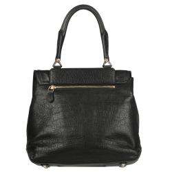  Mirte Large Black Textured Leather Saddle Bag  