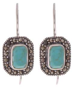  Silver Marcasite and Synthetic Turquoise Earrings  