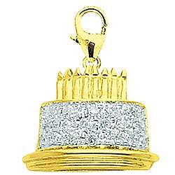 14k Yellow Gold Diamond Birthday Cake Charm  