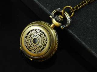 J031 Antique Vintage Brass Quartz Necklace Pocket Watch  