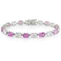   Silver Lab created Pink Sapphire and Diamond Bracelet  