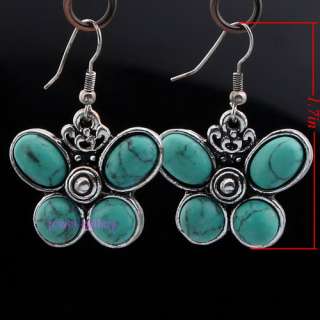   howlite blue turquoise butterfly bead Tibet silver dangle earring