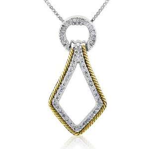 Tie design drop pendant set with pave round diamonds in 14K white gold 