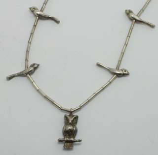 Southwest 24 Long Sterling Silver Owl & Bird Beaded Necklace  