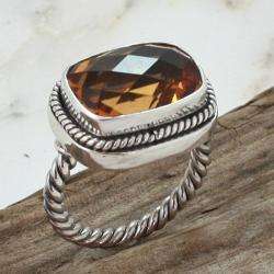 Sterling Silver Faceted Citrine Cable Ring (Indonesia)  