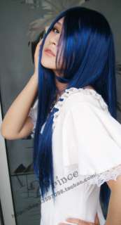 New long Blue Black Cosplay Party Wig 80cm+wig cap  