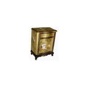 Oriental Golden Lacquered Wave Chest w. Two Doors & One Drawer  