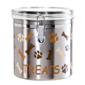 Oggi 8300 Stainless Steel Airtight Paws and Bones Pet Treat Canister 