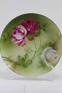   Painted Porcelain White & Pink Roses Plate Gold Trim Bavaria  