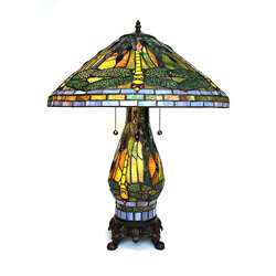 Tiffany style Yellow Dragonfly Table Lamp with Lighted Base 