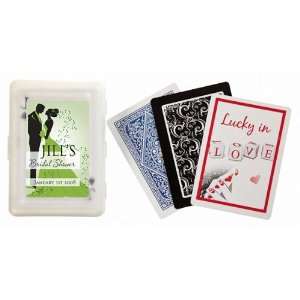 Baby Keepsake Bride and Groom Design  Green Personalized Playing Card 