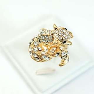   Wedding White squirrel 18K Gold plate Diamante Adjustable Ring Top