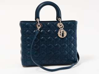 New 2012 Lady Dior Large Navy Patent Top Handle  