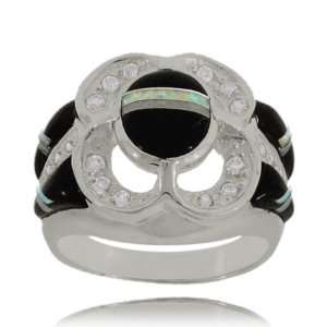   in Sterling Silver Flower Design w/ Opal & CZ GEMaffair Jewelry