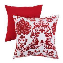 Pillow Perfect Red Damask Flocked Throw Pillow  