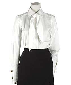 Dolce & Gabbana White Cotton Neck Tie Blouse  