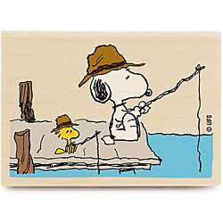Peanuts Fishing Time Wood Mounted Rubber Stamp  