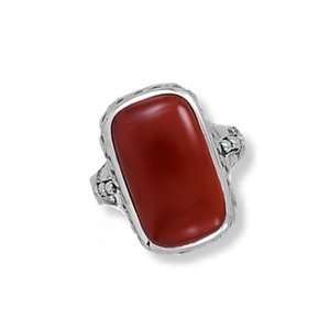  Carnelian Ring Sterling Silver Antiqued Rope and Bead 