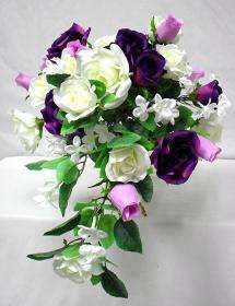 PURPLE CREAM Silk Rose Wedding Cascading Bridal Bouquet  