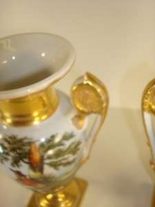 PAIR HAND PAINTED OLD PARIS VASES WITH HANDLES  