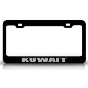 KUWAIT Country Steel Auto License Plate Frame Tag Holder, Black/Silver