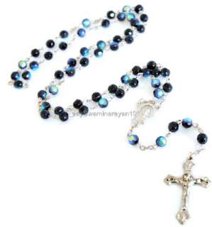 Black Crystal Rosary Necklace Faceted AB Glass Bead 28  