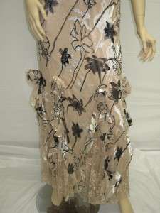 Sue Wong Designer Dress Floral 6 Cocktail Peachy Beige Brown Long gown 