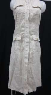 120% LINO Beige Linen Pleated Sleeveless Dress Sz 42  