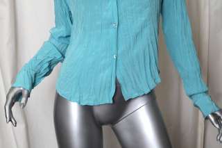 JUST CAVALLI Womens Powder Blue Button Down Crinkle Shirt Blouse Top M 