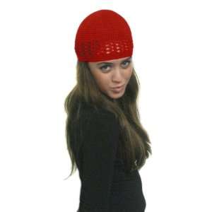  Red Womens Kufi Crochet Knit Hat