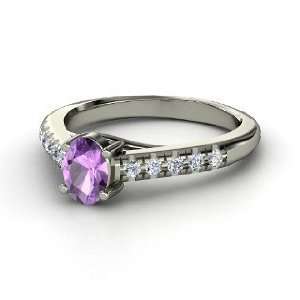   Ring, Oval Amethyst 14K White Gold Ring with Diamond Jewelry